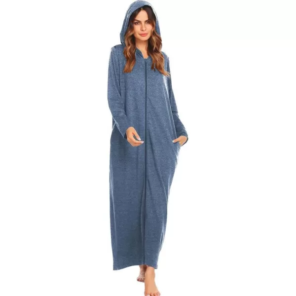 Ekouaer Robe for Women Zipper Robe Loungewear Full Length Sleepwear Pockets Housecoat Casual Straight RobeAnavy Blue