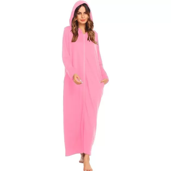 Ekouaer Robe for Women Zipper Robe Loungewear Full Length Sleepwear Pockets Housecoat Casual Straight RobeApink