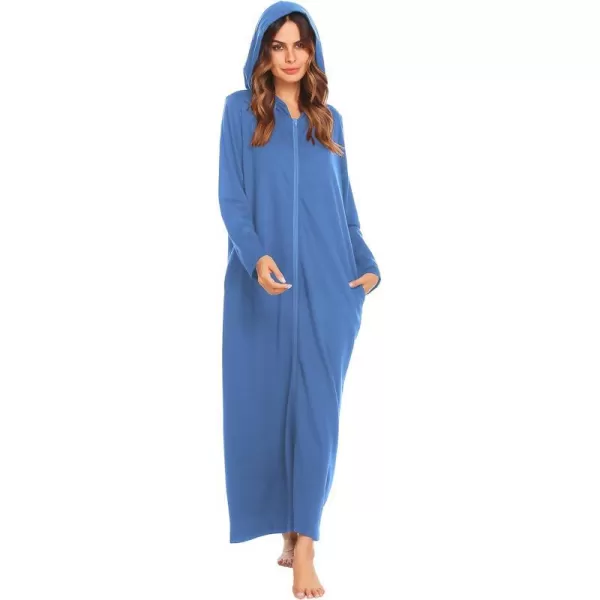 Ekouaer Robe for Women Zipper Robe Loungewear Full Length Sleepwear Pockets Housecoat Casual Straight RobeAsky Blue