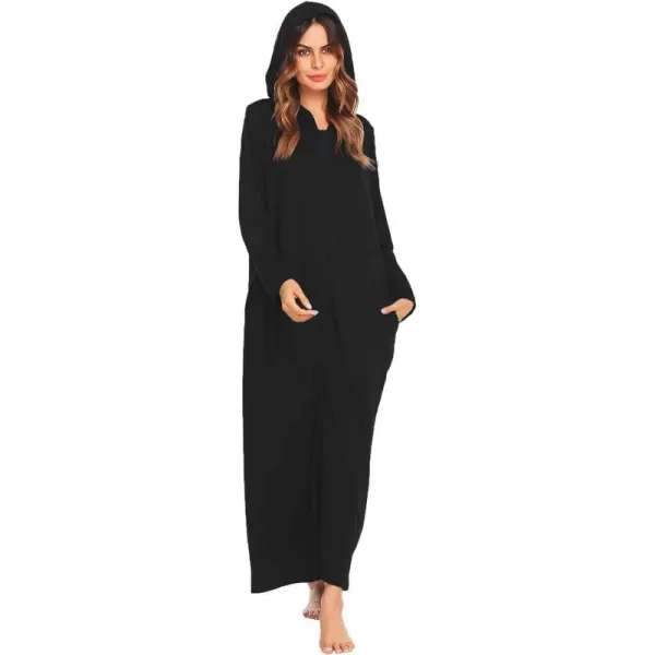 Ekouaer Robe for Women Zipper Robe Loungewear Full Length Sleepwear Pockets Housecoat Casual Straight RobeBblack