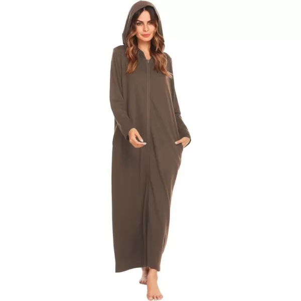 Ekouaer Robe for Women Zipper Robe Loungewear Full Length Sleepwear Pockets Housecoat Casual Straight RobeCkhaki