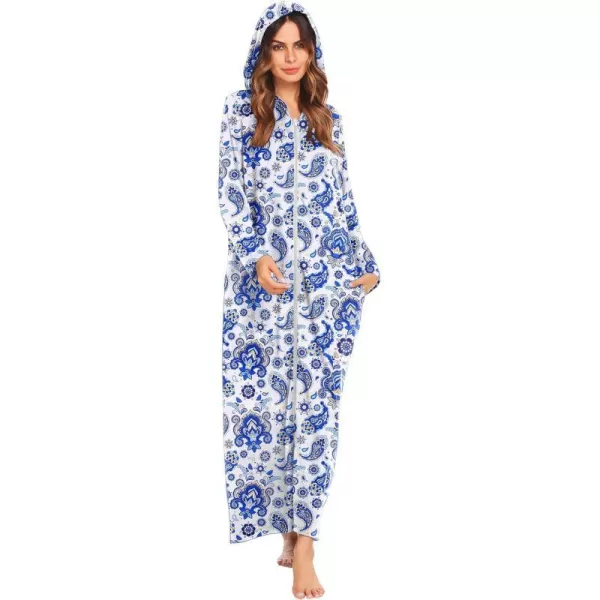 Ekouaer Robe for Women Zipper Robe Loungewear Full Length Sleepwear Pockets Housecoat Casual Straight RobePaisley