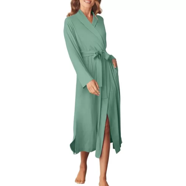 Ekouaer Robes for Women Long Sleeve Knit Kimono Bathrobe Soft Lightweight Loungewear Ladies Cotton SleepwearCeladon Green