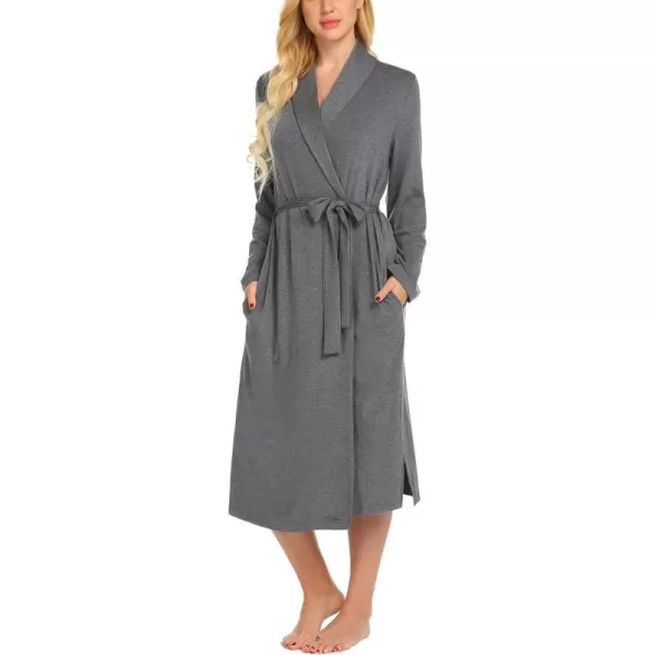 Ekouaer Robes for Women Long Sleeve Knit Kimono Bathrobe Soft Lightweight Loungewear Ladies Cotton SleepwearGrey