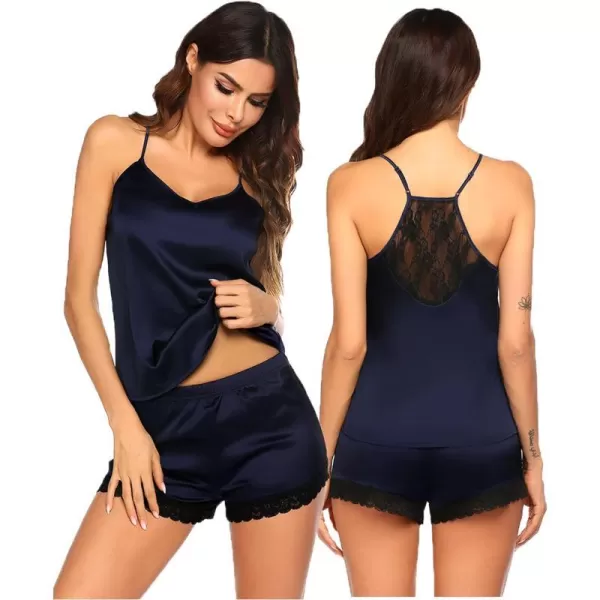 Ekouaer Satin Pajamas Women Lace Sleepwear Lingerie Cami Shorts Set Nightwear XSXXLNavy Blue