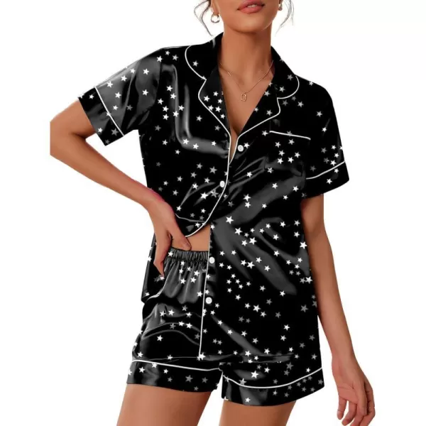 Ekouaer Satin Pajamas Womens Short Sleeve Sleepwear Soft Silk Button Down Loungewear Pjs Shorts Set SXXLPattern11