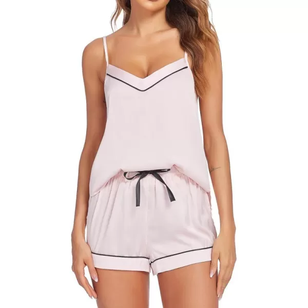 Ekouaer Satin Pajamas Womens Soft Sleepwear Lingerie Silk Cami Shorts Set Nightwear SXXLApink