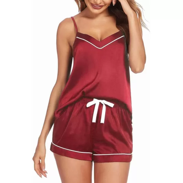 Ekouaer Satin Pajamas Womens Soft Sleepwear Lingerie Silk Cami Shorts Set Nightwear SXXLRed