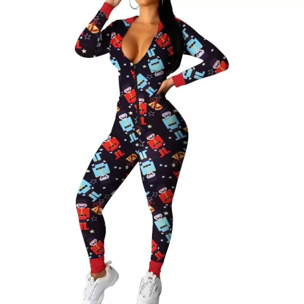 Ekouaer Sexy Onesie for Women Fall Cute Long Sleeve Hooded Pajamas Romper V Neck ZipUp Thin Knitted One PieceBlackbell