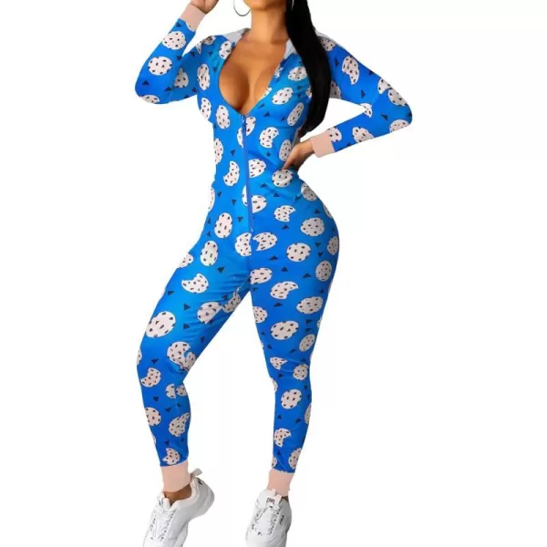 Ekouaer Sexy Onesie for Women Fall Cute Long Sleeve Hooded Pajamas Romper V Neck ZipUp Thin Knitted One PieceRoyal Blue  Biscuit