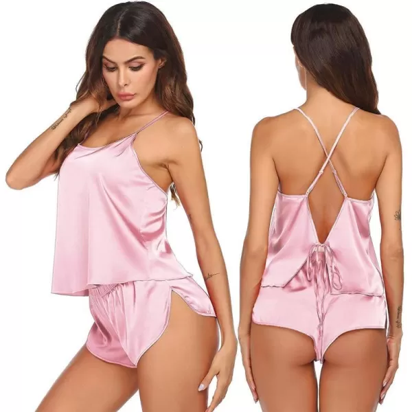 Ekouaer Silk Pajamas Set for Women Satin Backless Lingerie Pjs Cami Top and Shorts NightwearAmisty Rose