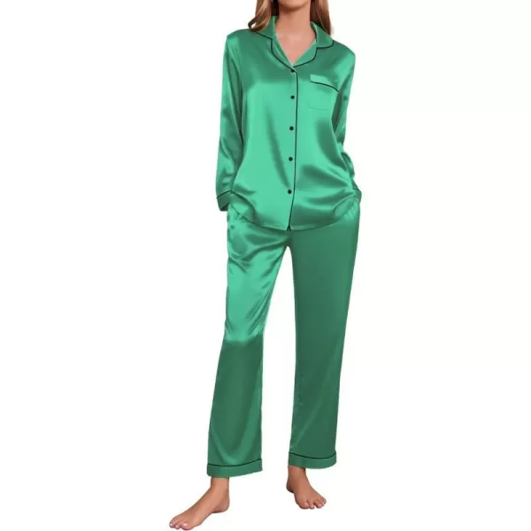 Ekouaer Silk Pajamas Womens Long Sleeve Sleepwear Satin Soft Button Down Loungewear Pjs Set SXXLGray Green 2