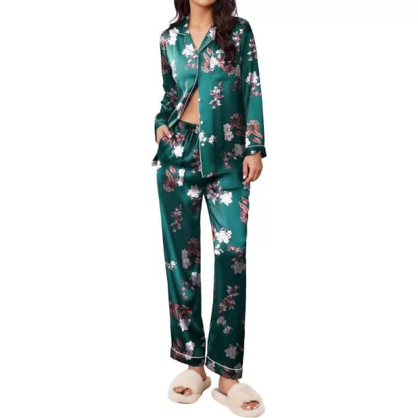 Ekouaer Silk Pajamas Womens Long Sleeve Sleepwear Satin Soft Button Down Loungewear Pjs Set SXXLPattern 13