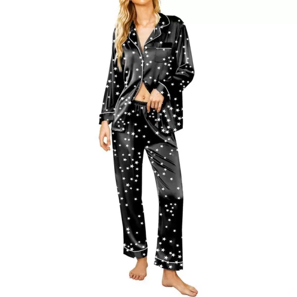 Ekouaer Silk Pajamas Womens Long Sleeve Sleepwear Satin Soft Button Down Loungewear Pjs Set SXXLPattern 9