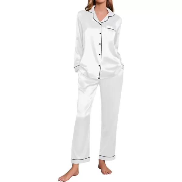 Ekouaer Silk Pajamas Womens Long Sleeve Sleepwear Satin Soft Button Down Loungewear Pjs Set SXXLWhite