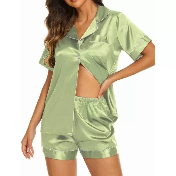 Ekouaer Silk Pajamas Womens Short Sleeve Sleepwear Soft Satin Button Down Loungewear 2 Piece Pjs Shorts Set SXXLAqua Green