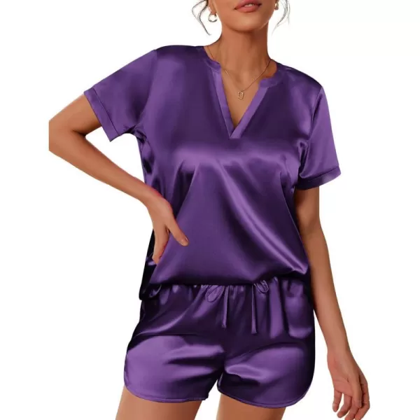 Ekouaer Silk Pajamas for Women Short Sleeve Sleepwear Twopiece Pjs Set Soft V Neck Loungewear Tops with Pj Shorts SXXLPurple