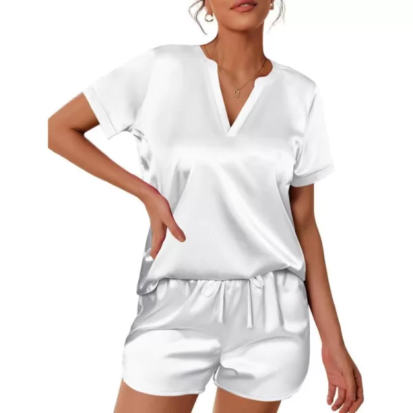 Ekouaer Silk Pajamas for Women Short Sleeve Sleepwear Twopiece Pjs Set Soft V Neck Loungewear Tops with Pj Shorts SXXLWhite