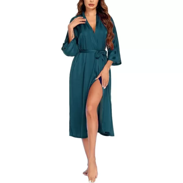 Ekouaer Silk Robes for Women Long Kimono Bridesmaid Dressing Gown Vneck Satin BathrobesPeacock Blue