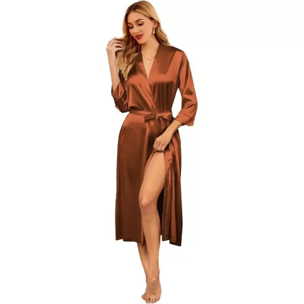 Ekouaer Silk Robes for Women Long Satin Bride Bridesmaid Wedding Party Robes Lightweight Sexy Sleepwear with PocketsBrown