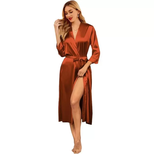 Ekouaer Silk Robes for Women Long Satin Bride Bridesmaid Wedding Party Robes Lightweight Sexy Sleepwear with PocketsBurnt Orange