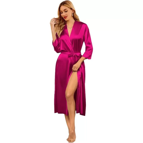 Ekouaer Silk Robes for Women Long Satin Bride Bridesmaid Wedding Party Robes Lightweight Sexy Sleepwear with PocketsHot Pink