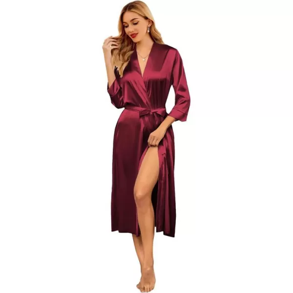 Ekouaer Silk Robes for Women Long Satin Bride Bridesmaid Wedding Party Robes Lightweight Sexy Sleepwear with PocketsWine Red