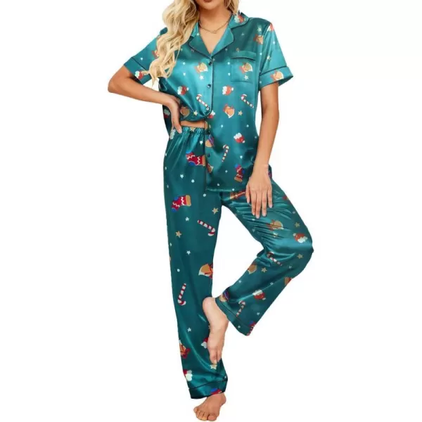 Ekouaer Silk Satin Pajamas Set Women TwoPiece Nightwear Short Sleeve Sleepwear Soft Button Down Loungewear Pjs SetPat1