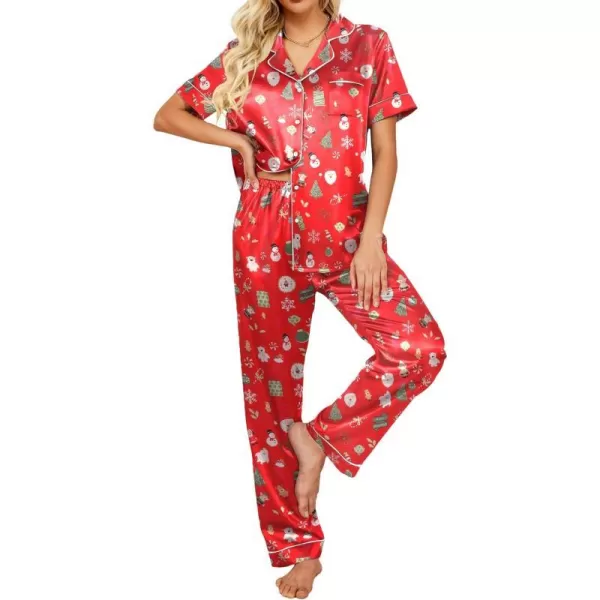 Ekouaer Silk Satin Pajamas Set Women TwoPiece Nightwear Short Sleeve Sleepwear Soft Button Down Loungewear Pjs SetPat3