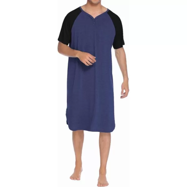 Ekouaer Sleepwear Mens Nightshirt Short Sleeve Pajamas Comfy Big amp Tall Henley Sleep Shirt MXXXLNavy With Black