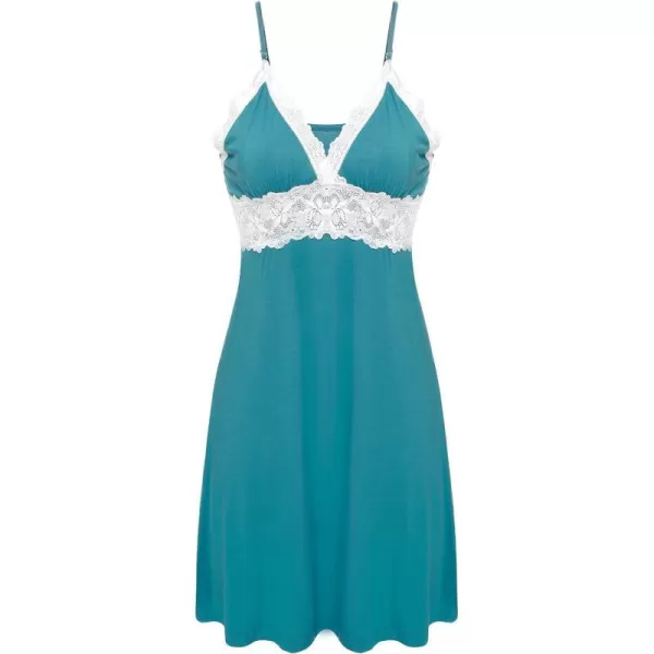 Ekouaer Sleepwear Womens Chemise Nightgown Full Slip Lace Lounge DressViscoseblue Green