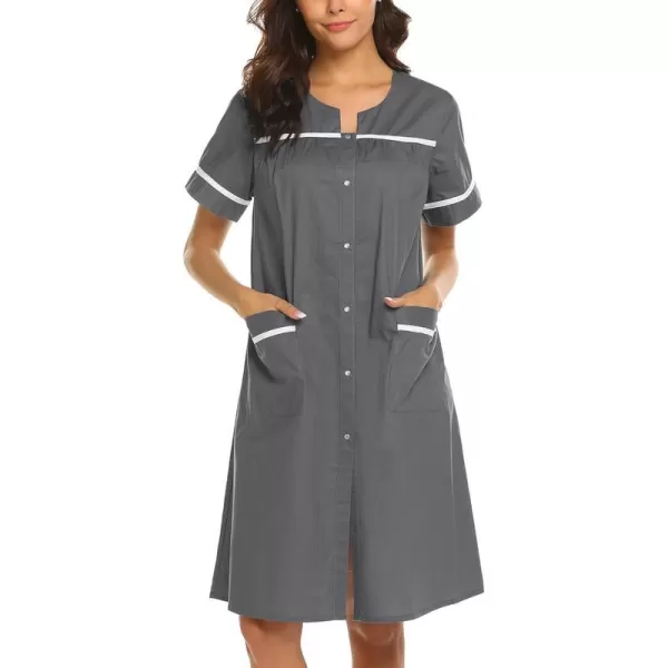 Ekouaer Sleepwear Womens Snap Front Nightgown Housecoat Cotton Duster Short Sleeve House DressGray