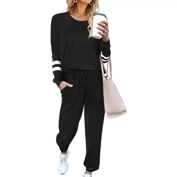 Ekouaer Sweatsuits Womens Loungewear Set Tracksuit Long Sleeve Pajamas Set with Pockets 2 Piece Outfits Lounge SetsClassic A01black