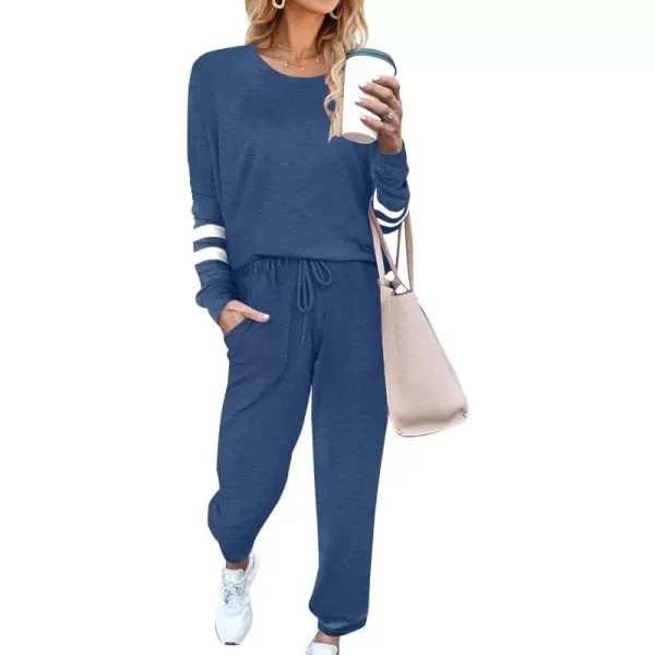 Ekouaer Sweatsuits Womens Loungewear Set Tracksuit Long Sleeve Pajamas Set with Pockets 2 Piece Outfits Lounge SetsClassic A02blue