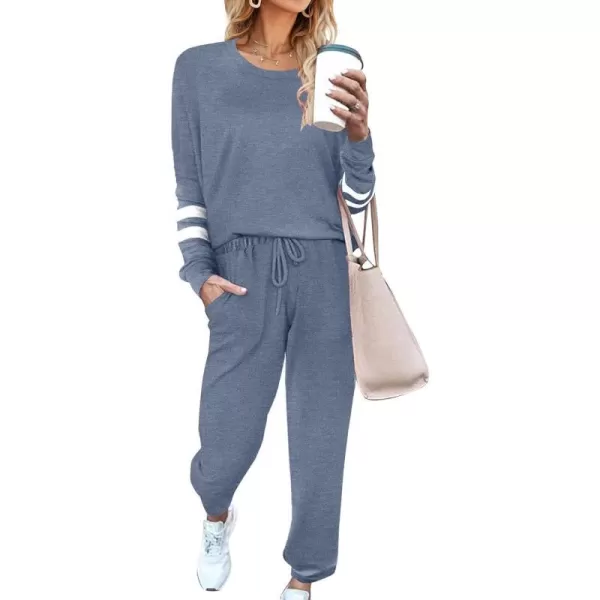 Ekouaer Sweatsuits Womens Loungewear Set Tracksuit Long Sleeve Pajamas Set with Pockets 2 Piece Outfits Lounge SetsClassic Blue Gray