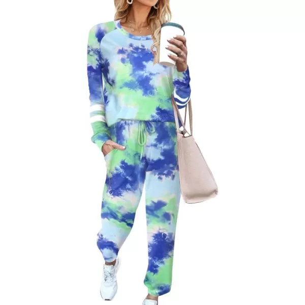 Ekouaer Sweatsuits Womens Loungewear Set Tracksuit Long Sleeve Pajamas Set with Pockets 2 Piece Outfits Lounge SetsClassic Blue Tie Dye