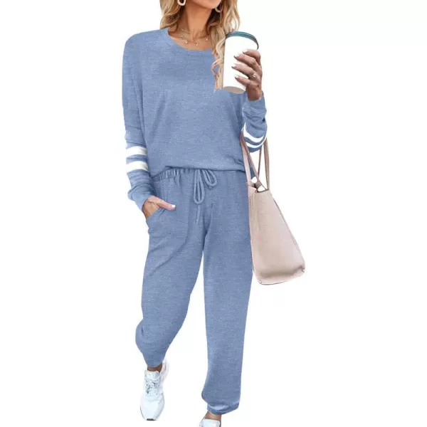 Ekouaer Sweatsuits Womens Loungewear Set Tracksuit Long Sleeve Pajamas Set with Pockets 2 Piece Outfits Lounge SetsClassic Clear Blue