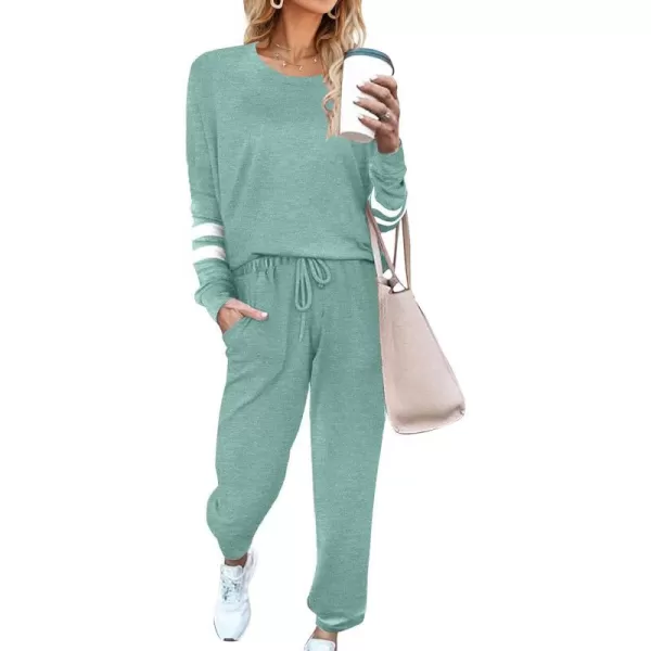 Ekouaer Sweatsuits Womens Loungewear Set Tracksuit Long Sleeve Pajamas Set with Pockets 2 Piece Outfits Lounge SetsClassic Cute Aqua Green