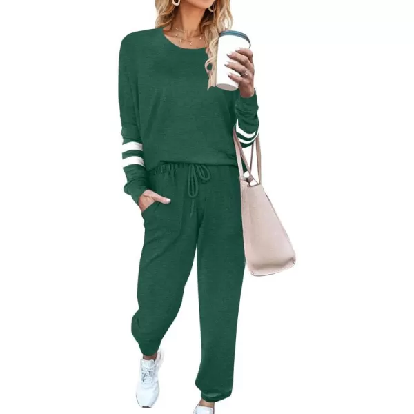 Ekouaer Sweatsuits Womens Loungewear Set Tracksuit Long Sleeve Pajamas Set with Pockets 2 Piece Outfits Lounge SetsClassic Green