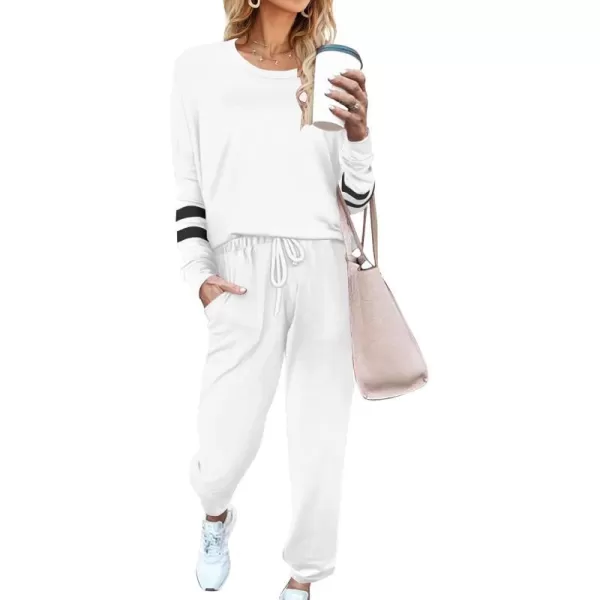 Ekouaer Sweatsuits Womens Loungewear Set Tracksuit Long Sleeve Pajamas Set with Pockets 2 Piece Outfits Lounge SetsClassic White