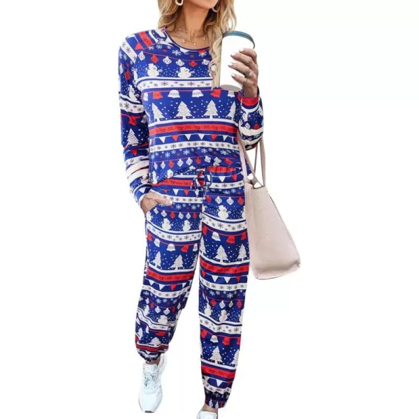 Ekouaer Sweatsuits Womens Loungewear Set Tracksuit Long Sleeve Pajamas Set with Pockets 2 Piece Outfits Lounge SetsMerry Christmas Christmas Snowman