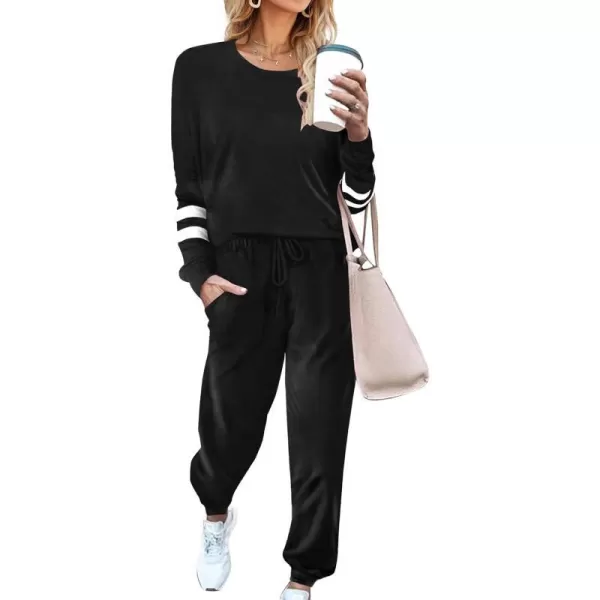 Ekouaer Sweatsuits Womens Loungewear Set Tracksuit Long Sleeve Pajamas Set with Pockets 2 Piece Outfits Lounge SetsVelour Velour Black