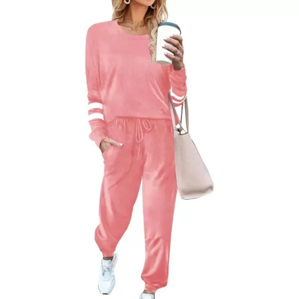 Ekouaer Sweatsuits Womens Loungewear Set Tracksuit Long Sleeve Pajamas Set with Pockets 2 Piece Outfits Lounge SetsVelour Velour Pink