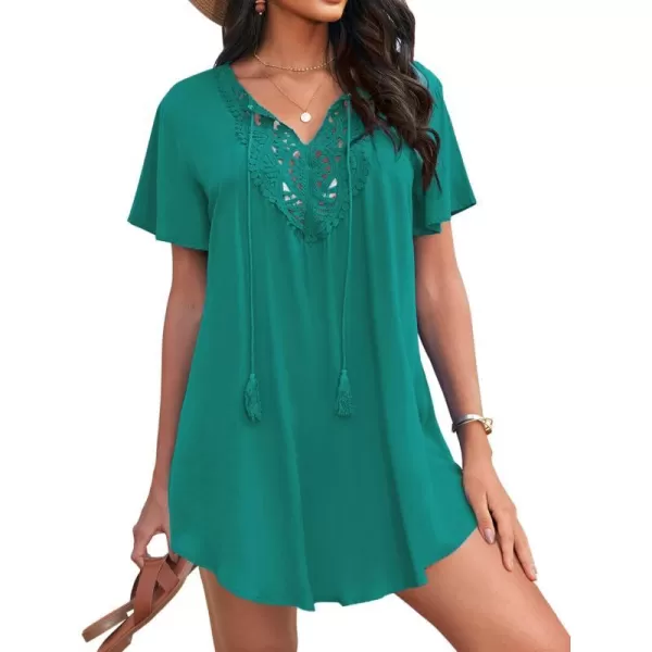 Ekouaer Swimsuit Cover Ups Women Lace Crochet VNeck Bikini Summer Beach Coverups Dress for Swimwear Bathing Suit00deep Green