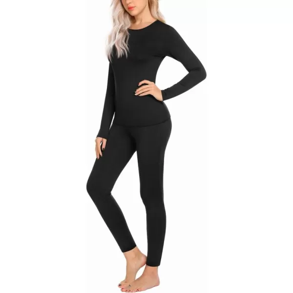 Ekouaer Thermal Underwear for Women Long Johns Sets Base Layer Lightweight 2 Pieces Pajams SetBlack