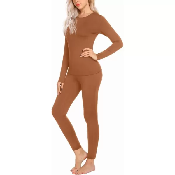 Ekouaer Thermal Underwear for Women Long Johns Sets Base Layer Lightweight 2 Pieces Pajams SetBrown