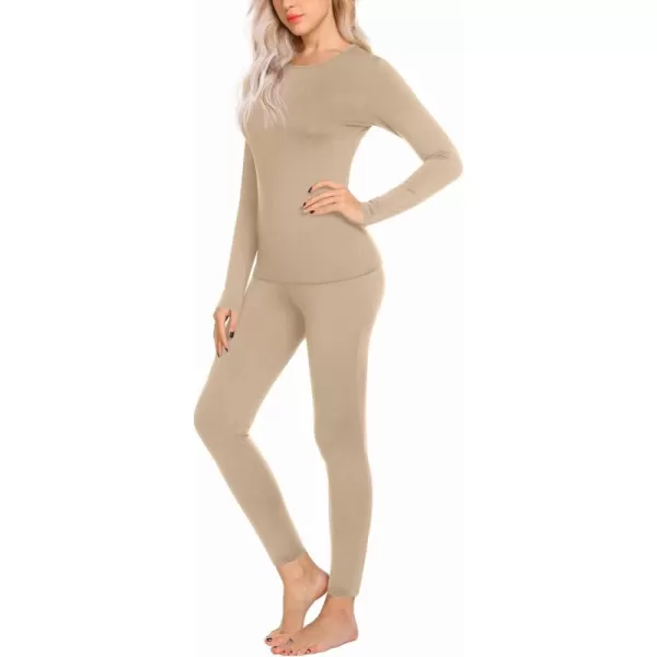 Ekouaer Thermal Underwear for Women Long Johns Sets Base Layer Lightweight 2 Pieces Pajams SetKhaki