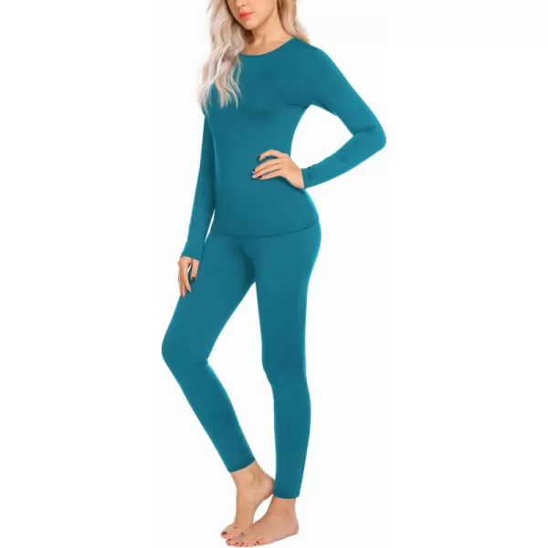 Ekouaer Thermal Underwear for Women Long Johns Sets Base Layer Lightweight 2 Pieces Pajams SetLake Blue