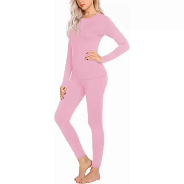 Ekouaer Thermal Underwear for Women Long Johns Sets Base Layer Lightweight 2 Pieces Pajams SetPink