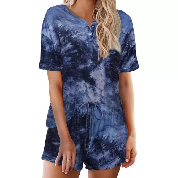 Ekouaer Tie Dye Pajamas Set Womens Loungewear Sleepwear 2 Piece PJ SetsTie Dye Blue